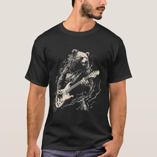 Retro Bear Playing Bass Guitar Bear Guitarist Musi T-Shirt (Front)