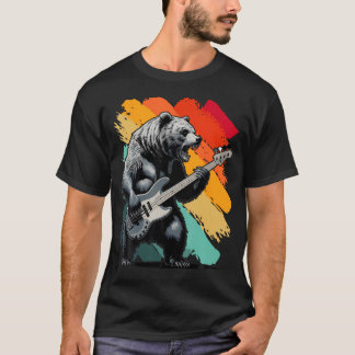 Retro Bear Playing Bass Guitar Bear Guitarist Musi T-Shirt
