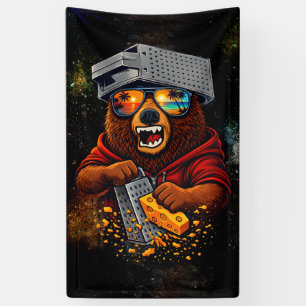 Retro Bear With Cheese Grater Hat and Sunglasses Banner