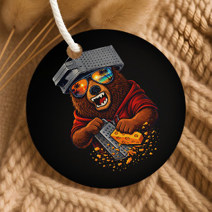 Retro Bear With Cheese Grater Hat and Sunglasses Favour Tags