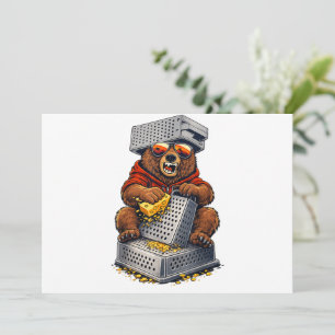 Retro Bear with Cheese Grater Hat and Sunglasses Holiday Card