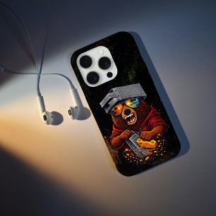 Retro Bear With Cheese Grater Hat and Sunglasses iPhone 15 Pro Case