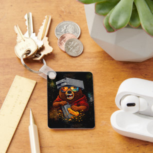 Retro Bear With Cheese Grater Hat and Sunglasses Keychain