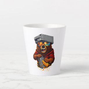 Retro Bear With Cheese Grater Hat and Sunglasses Latte Mug
