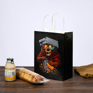 Retro Bear With Cheese Grater Hat and Sunglasses Medium Gift Bag