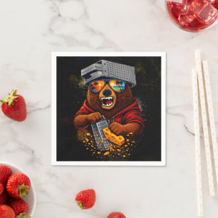 Retro Bear With Cheese Grater Hat and Sunglasses Napkin