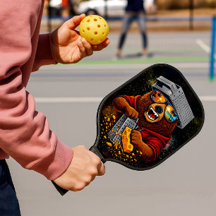 Retro Bear With Cheese Grater Hat and Sunglasses Pickleball Paddle