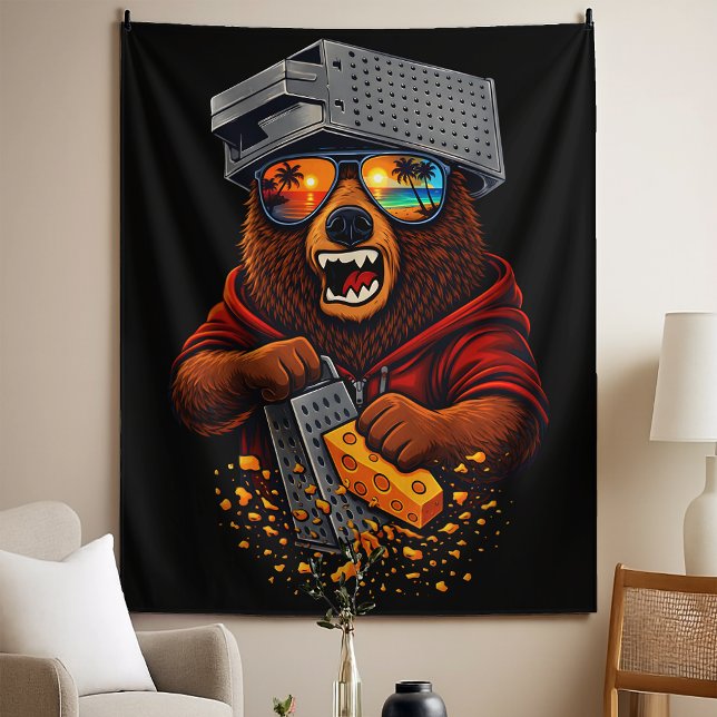 Retro Bear With Cheese Grater Hat and Sunglasses Tapestry (Creator Uploaded)