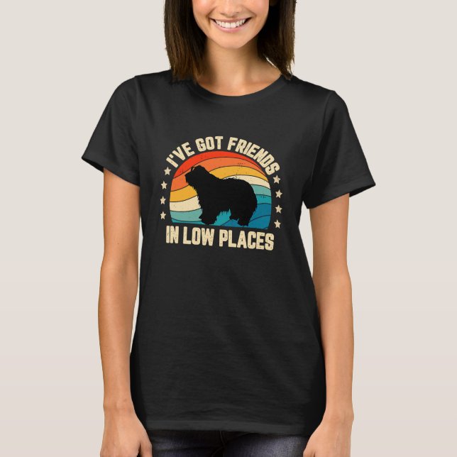 Retro Bearded Collie I've Got Friends In Low Place T-Shirt (Front)