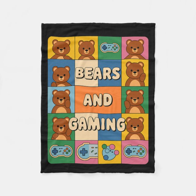 Retro Bears And Gaming Funny Bear Lover Video Game Fleece Blanket (Front)