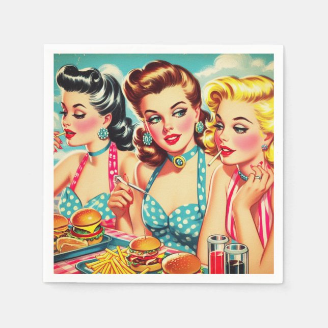 Retro Beauties Pin Up Napkin (Front)