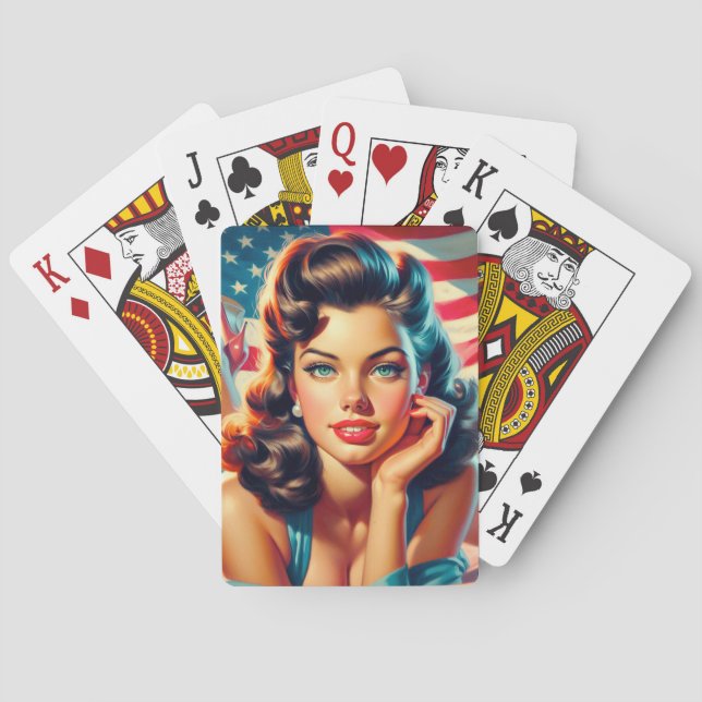 Retro Beautiful American Girl Playing Cards (Back)