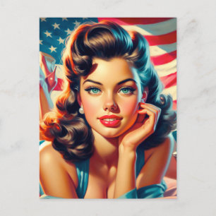 Retro Beautiful American Girl Postcard