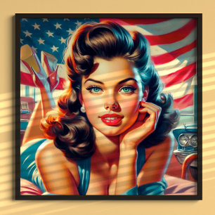Retro Beautiful American Girl Poster