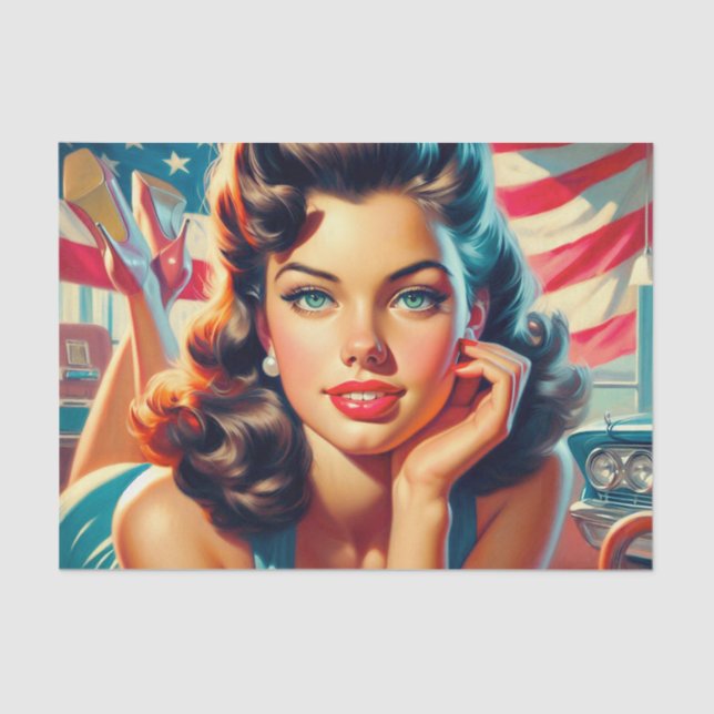 Retro Beautiful American Girl Tissue Paper (Front)