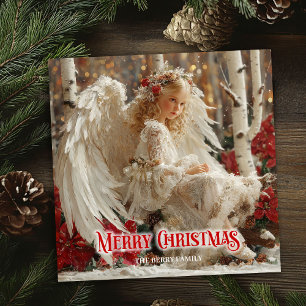 Retro beautiful angel printable holiday greeting card