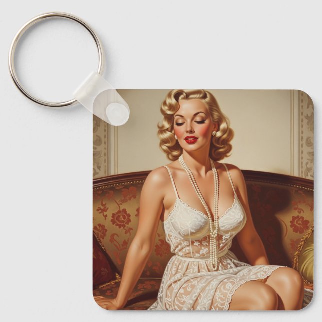 Retro Beautiful Blonde 50's Style Keychain (Front)