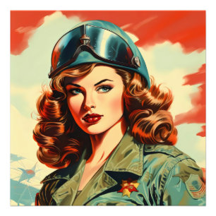 Retro Beautiful Female Soldier Photo Print
