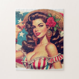 Retro Beautiful Woman Painting Jigsaw Puzzle