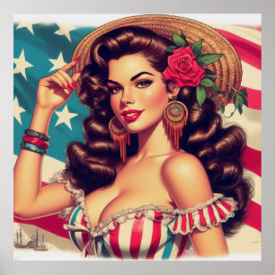 Retro Beautiful Woman Painting Poster