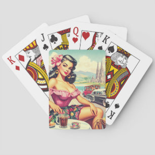 Retro Beauty Hispanic Girl Playing Cards