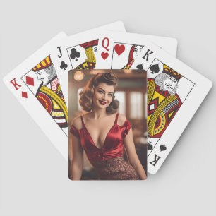 Retro Beauty in Red Playing Cards