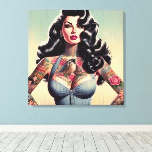 Retro Beauty Tattooed Pin up Canvas Print