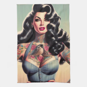 Retro Beauty Tattooed Pin up Kitchen Towel