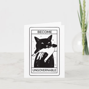 Retro Become Ungovernable Black Cat Biting Hand Fu Card