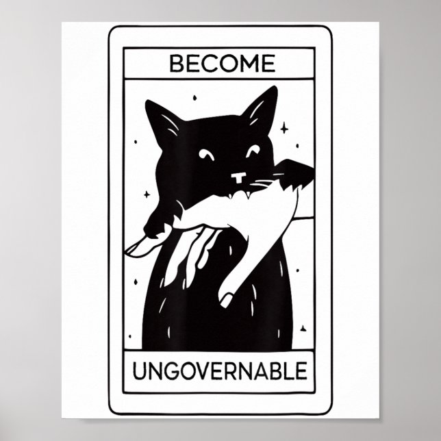 Retro Become Ungovernable Black Cat Biting Hand Fu Poster (Front)