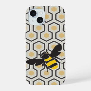Retro Bee and Honeycomb Pattern iPhone 15 Case
