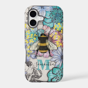 Retro Bee Floral Monogram iPhone Case