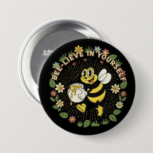 Retro Bee-lieve In Yourself Vintage Honey Bee 3 Inch Round Button
