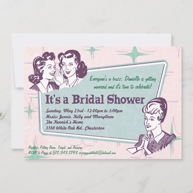 Retro Beehive Hairdo - Invitation à la douche nupt (Devant)