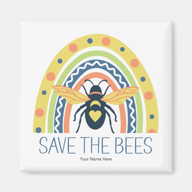 Retro Beekeeper Apiary Organic Honey Bee Rainbow Magnet (Front)