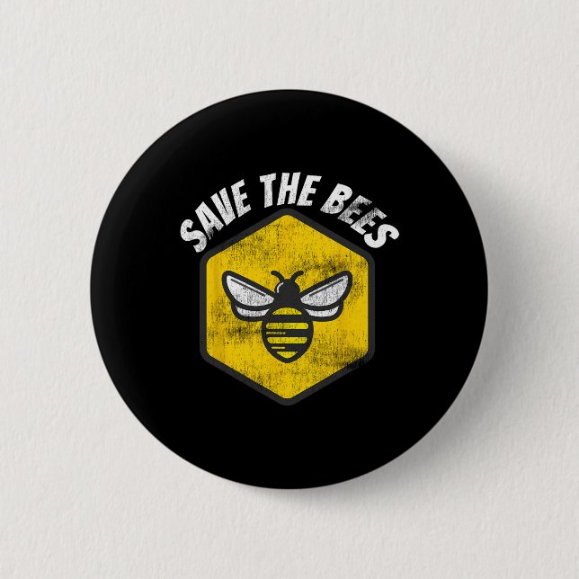 Retro Beekeeper Honeybee Awareness Save The Bees E 2 Inch Round Button (Front)