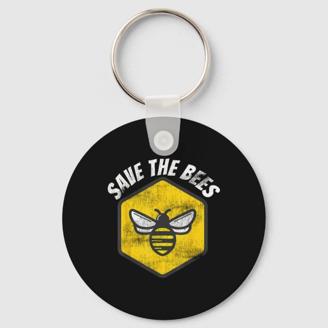 Retro Beekeeper Honeybee Awareness Save The Bees E Keychain (Front)