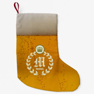 Retro Beer and Personalized Monogram Small Christmas Stocking