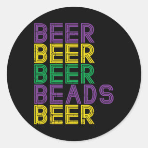 Retro Beer Beads Funny Mardi Gras Party Carnival M Classic Round Sticker