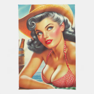 Retro Beer Country Girl Kitchen Towel