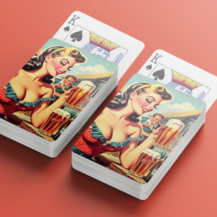 Retro Beer Girl Illustration Playing Cards