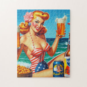 Retro Beer Pin-up Jigsaw Puzzle