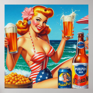 Retro Beer Pin-up Poster