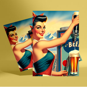 Retro Beer Pinup Postcard