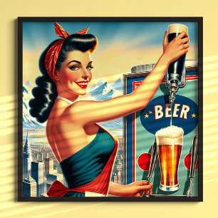 Retro Beer Pinup Poster