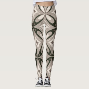 Retro Beige & Brown Geometric Shapes Leggings