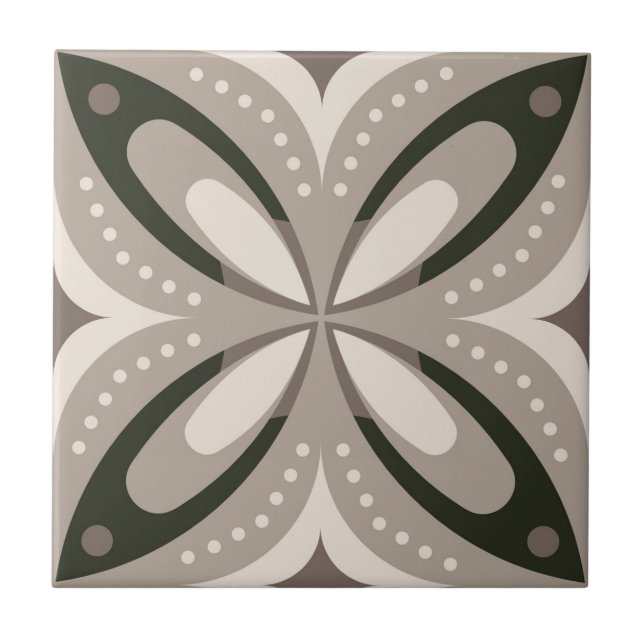 Retro Beige & Brown Geometric Shapes Tile (Front)