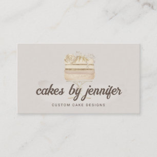 Retro Beige Cake Bakery Pastry Patisserie Design Business Card