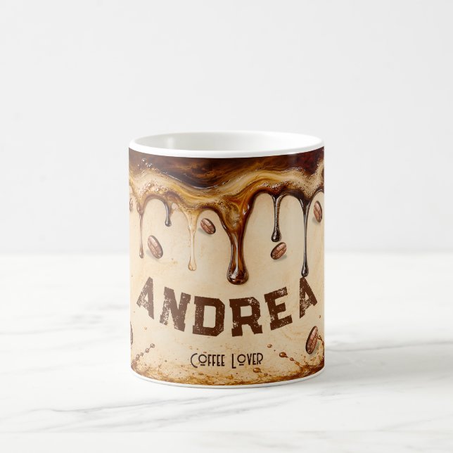 Retro Beige Coffee Drip Art Custom Name Gift  Mug (Center)