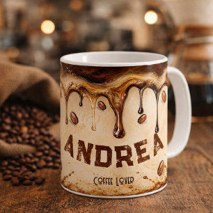 Retro Beige Coffee Drip Art Custom Name Gift Mug